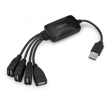 Разветвитель USB 2.0 Buro BU-HUB4-0.3-U2.0-Splitter 4порт. черный 