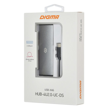 Разветвитель USB-C Digma HUB-4U2.0-UC-DS 4порт. серебристый -2