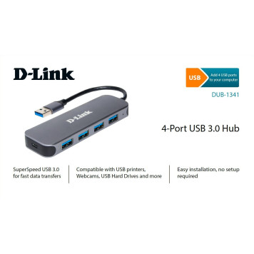 Разветвитель USB 3.0 D-Link DUB-1341 4порт. черный (DUB-1341/C2A) -8