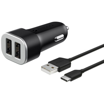 Автомобильное зар./устр. Deppa 2.4A универсальное кабель USB Type C черный (11284) -1