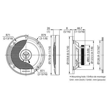 Колонки автомобильные Kenwood KFC-S1676EX 330Вт 87дБ 4Ом 16см (6.5дюйм) (ком.:2кол.) коаксиальные двухполосные -1