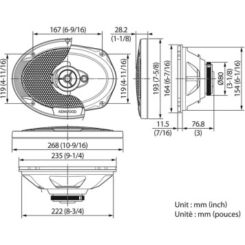 Колонки автомобильные Kenwood KFC-S6966 400Вт 91дБ 4Ом 16x23см (6x9дюйм) (ком.:2кол.) коаксиальные трехполосные 