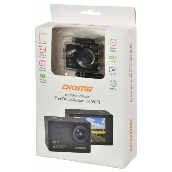 Видеорегистратор Digma FreeDrive Action 4K WiFi черный 8Mpix 2160x3840 2160p 150гр. Allwinner V3 -24