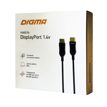 Кабель аудио-видео Digma 1.4v AOC DisplayPort (m)/DisplayPort (m) 20м. Позолоченные контакты черный (BHP DP 1.4-20) -2