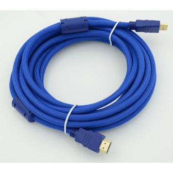 Кабель HDMI (m)/HDMI (m) 5м. феррит.кольца Позолоченные контакты синий 