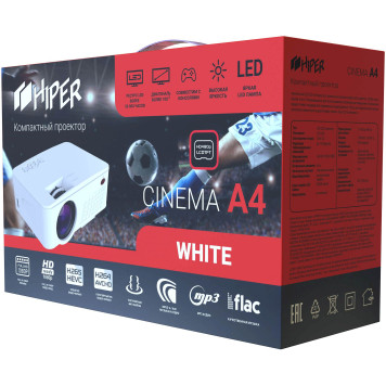 Проектор Hiper Cinema A4 White LCD 2500Lm (800x480) 1800:1 ресурс лампы:50000часов 2xUSB typeA 1xHDMI 1кг -2