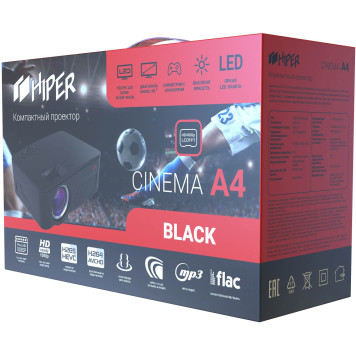 Проектор Hiper Cinema A4 Black LCD 2500Lm (800x480) 1800:1 ресурс лампы:50000часов 2xUSB typeA 1xHDMI 1кг -1
