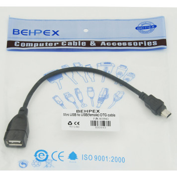 Кабель USB A(f) mini USB B (m) 0.2м черный -1