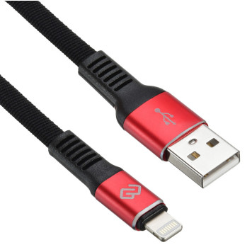 Кабель Digma USB A(m) Lightning (m) 1.2м черный/красный плоский -4