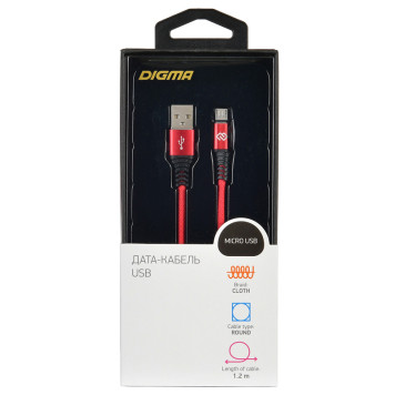 Кабель Digma USB A(m) micro USB B (m) 1.2м красный -2