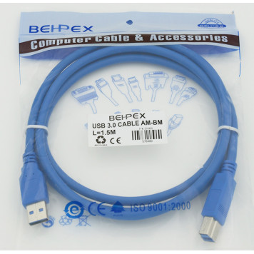 Кабель USB 3.0 A(m) USB 3.0 B (m) 1.5м синий -1