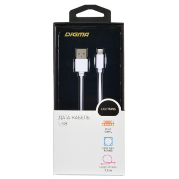 Кабель Digma USB A(m) Lightning (m) 1.2м белый -2