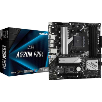 Материнская плата Asrock A520M PRO4 Soc-AM4 AMD A520 4xDDR4 mATX AC`97 8ch(7.1) GbLAN RAID+VGA+HDMI+DP -4