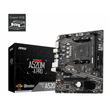 Материнская плата MSI A520M-A PRO Soc-AM4 AMD A520 2xDDR4 mATX AC`97 8ch(7.1) GbLAN RAID+DVI+HDMI -4