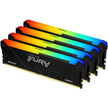Память DDR4 4x32GB 3200MHz Kingston KF432C16BB2AK4/128 Fury Beast Black RGB RTL Gaming PC4-25600 CL16 DIMM 288-pin 1.35В dual rank с радиатором Ret -1