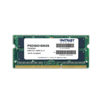 Память DDR3 8Gb 1600MHz Patriot PSD38G16002S RTL PC3-12800 CL11 SO-DIMM 204-pin 1.5В 