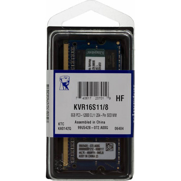Память DDR3 8Gb 1600MHz Kingston KVR16S11/8 RTL PC3-12800 CL11 SO-DIMM 204-pin 1.5В 