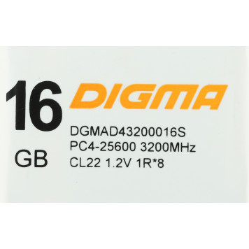 Память DDR4 16Gb 2666MHz Digma DGMAD42666016S RTL PC4-21300 CL19 DIMM 288-pin 1.2В single rank -3