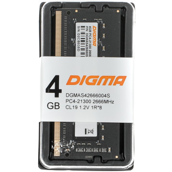 Память DDR4 4Gb 2666MHz Digma DGMAS42666004S RTL PC4-21300 CL19 SO-DIMM 260-pin 1.2В single rank -8