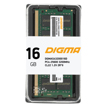 Память DDR4 16Gb 3200MHz Digma DGMAS43200016D RTL PC4-25600 CL22 SO-DIMM 260-pin 1.2В dual rank Ret -4