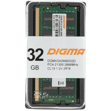 Память DDR4 32Gb 2666MHz Digma DGMAS42666032D RTL PC4-21300 CL19 SO-DIMM 260-pin 1.2В dual rank -4