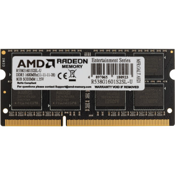 Память DDR3L 8Gb 1600MHz AMD R538G1601S2SL-U RTL PC3-12800 CL11 SO-DIMM 204-pin 1.35В -1