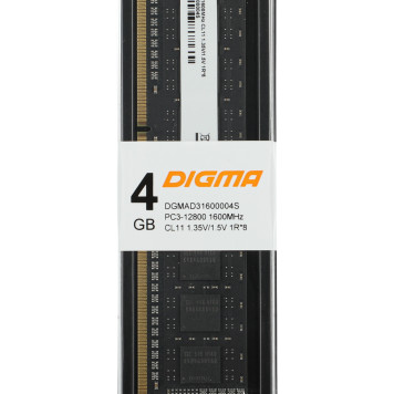 Память DDR3L 4Gb 1600MHz Digma DGMAD31600004S RTL PC3-12800 CL11 DIMM 240-pin 1.35В single rank Ret -1