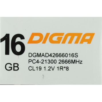 Память DDR4 16Gb 3200MHz Digma DGMAD43200016S RTL PC4-25600 CL22 DIMM 288-pin 1.2В single rank -3