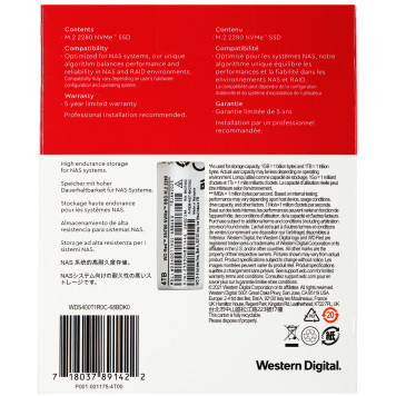Накопитель SSD WD Original PCIe x4 4TB WDS400T1R0C Red SN700 M.2 2280 -5