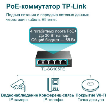 Коммутатор TP-Link TL-SG105PE 5G 4PoE+ 65W управляемый -4