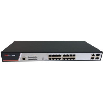 Коммутатор Hikvision DS-3E2318P 16x100Мбит/с 2x1Гбит/с 2xКомбо(1000BASE-T/SFP) 16PoE+ 300W управляемый 