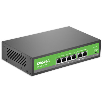 Коммутатор Digma DSP204F-2F-T80 DSP204F-2F-T80 V1 (L2) 6x100Мбит/с 4PoE 4PoE+ 80W неуправляемый -1