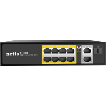 Коммутатор Netis P110GH (L2) 8x100Мбит/с 2x1Гбит/с 1SFP 8PoE 8PoE+ 120W неуправляемый 