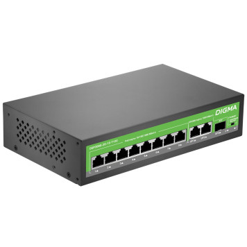 Коммутатор Digma DSP208G-2G-1S-T120 (L2) 10x1Гбит/с 1SFP 8PoE 8PoE+ 120W неуправляемый -1