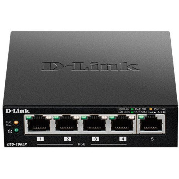 Коммутатор D-Link DES-1005P/B1A 5x100Mb 4PoE 60W неуправляемый -1