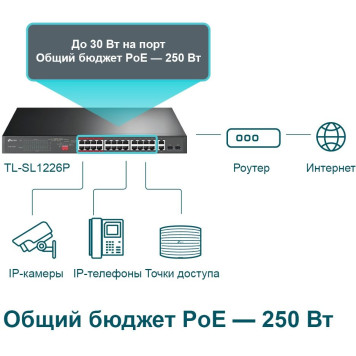 Коммутатор TP-Link TL-SL1226P 24x100Mb 2G 24PoE+ 250W неуправляемый -1