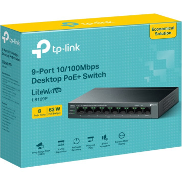 Коммутатор TP-Link LS109P 9x100Мбит/с 8PoE 8PoE+ 63W неуправляемый -3