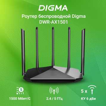 Роутер беспроводной Digma DWR-AX1501 AX1500 10/100/1000BASE-TX черный (упак.:1шт) -1