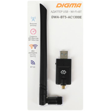Сетевой адаптер WiFi + Bluetooth Digma DWA-BT5-AC1300E AC1300 USB 3.0 (ант.внеш.съем) 1ант. (упак.:1шт) -6