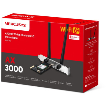 Сетевой адаптер Wi-Fi + Bluetooth Mercusys MA80XE AX3000 PCI Express (ант.внеш.несъем.) 2ант. -1